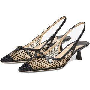 🆕Mesh Slingback Kitten Heel Pumps Women Black Synthetic Pointed Toe Dress Shoes
